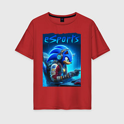 Футболка оверсайз женская Hedgehog Sonic is esports player - neon glow, цвет: красный