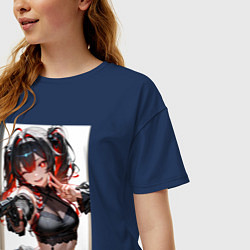 Футболка оверсайз женская Девушка-демон с пистолетом, цвет: тёмно-синий — фото 2