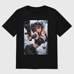 Женская футболка оверсайз Девушка-демон с пистолетом