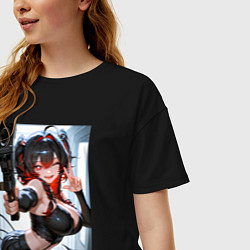 Футболка оверсайз женская Девушка-демон с пистолетом, цвет: черный — фото 2