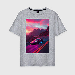 Женская футболка оверсайз Суперкар едет по серпантину