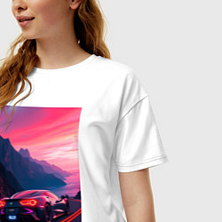 Футболка оверсайз женская Суперкар едет около океана, цвет: белый — фото 2