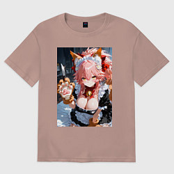 Футболка оверсайз женская Фейт Тамамо в костюме горничной, цвет: пыльно-розовый