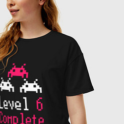 Футболка оверсайз женская Уровень 6 пройден, цвет: черный — фото 2