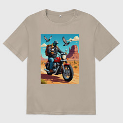 Футболка оверсайз женская Голубь байкер, цвет: миндальный