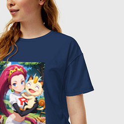 Футболка оверсайз женская Джесси и Мяут на пикнике, цвет: тёмно-синий — фото 2