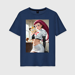 Футболка оверсайз женская Джесси и Мяут - команда Р: Покемоны, цвет: тёмно-синий