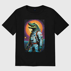 Футболка оверсайз женская Крокодил бравый космонавт - нейроарт, цвет: черный