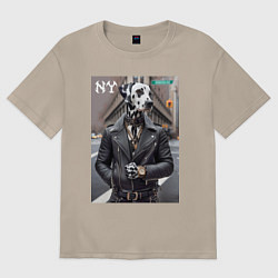 Футболка оверсайз женская Далматинец модник в Нью-Йорке - нейроарт, цвет: миндальный