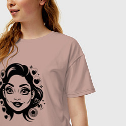 Футболка оверсайз женская Девушка с макияжем, цвет: пыльно-розовый — фото 2