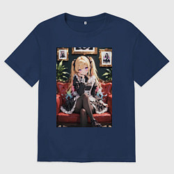 Женская футболка оверсайз Лоли-горничная сидит в кресле