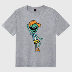 Футболка оверсайз женская Инопланетянин в кепке танцует, цвет: меланж