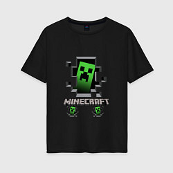 Футболка оверсайз женская Minecraft крипер, цвет: черный