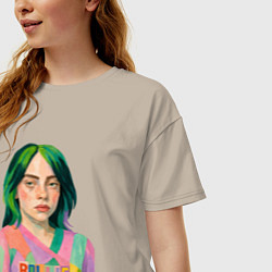 Футболка оверсайз женская Билли Айлиш коллаж, цвет: миндальный — фото 2
