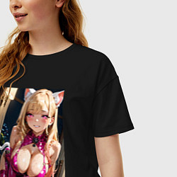 Футболка оверсайз женская Марин Китагава в откровенном наряде кошки, цвет: черный — фото 2