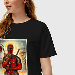 Футболка оверсайз женская Дэдпул стоит, цвет: черный — фото 2