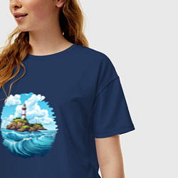 Футболка оверсайз женская Маяк на острове, цвет: тёмно-синий — фото 2
