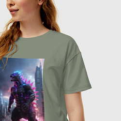 Футболка оверсайз женская Годзилла посреди мегаполиса, цвет: авокадо — фото 2