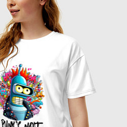 Футболка оверсайз женская Бендер с красным хайером - панк жив, цвет: белый — фото 2