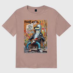 Футболка оверсайз женская Гитарист Бендер - тяжёлый рок, цвет: пыльно-розовый