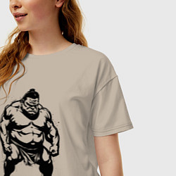 Футболка оверсайз женская Грозный сумоист, цвет: миндальный — фото 2