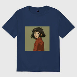 Женская футболка оверсайз Аниме девушка - милая брюнетка с каре