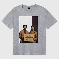 Футболка оверсайз женская Мужчина и женщина с чертежом НЛО ретро поп-арт 197, цвет: меланж