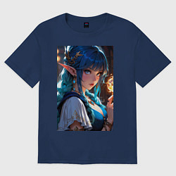Женская футболка оверсайз Прекрасная эльфийка-маг с шаром огня