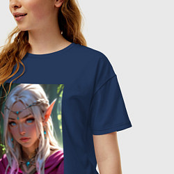 Футболка оверсайз женская Прекрасная эльфийка с магической сферой, цвет: тёмно-синий — фото 2