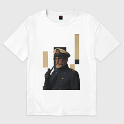 Женская футболка оверсайз Мужчина капитан с трубкой поп-арт ретро 1970-е