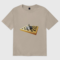 Женская футболка оверсайз Шахматные фигуры на деревянной доске