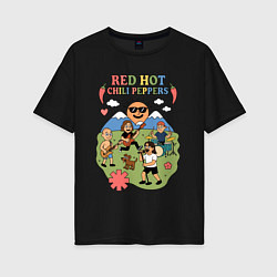 Футболка оверсайз женская Red Hot Chili Peppers мультяшный стиль, цвет: черный