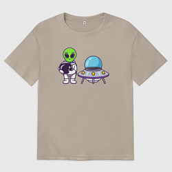 Футболка оверсайз женская Инопланетянин космонавт, цвет: миндальный