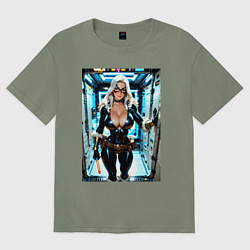 Женская футболка оверсайз Черная кошка в сейфе банка