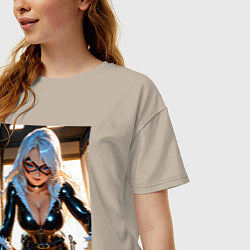 Футболка оверсайз женская Черная кошка в комнате, цвет: миндальный — фото 2