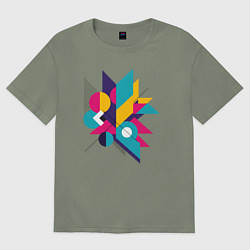 Футболка оверсайз женская Геометрическая абстракция - взрыв форм и цветов, цвет: авокадо
