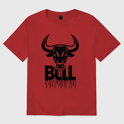 Женская футболка оверсайз Черный бык с петекшей краской
