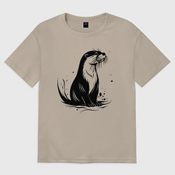 Женская футболка оверсайз Черная выдра в воде