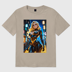 Футболка оверсайз женская Черная Канарейка на улице, цвет: миндальный