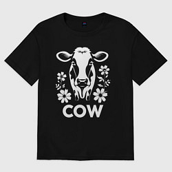 Футболка оверсайз женская Корова в цветах, цвет: черный