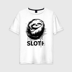 Футболка оверсайз женская Ленивец в стиле граффити, цвет: белый