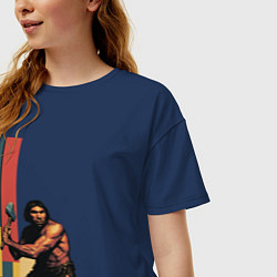 Футболка оверсайз женская Поп-арт неандерталец, цвет: тёмно-синий — фото 2