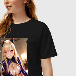 Футболка оверсайз женская Марин Китагава наряде гламурной кисы, цвет: черный — фото 2