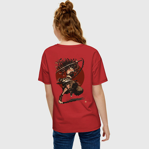 Женская футболка оверсайз Ярость девушки самурая / Красный – фото 4