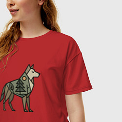 Футболка оверсайз женская Геометрический волк, цвет: красный — фото 2