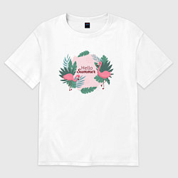 Женская футболка оверсайз Фламинго с надписью привет лето