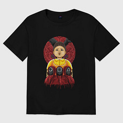 Футболка оверсайз женская Кукла и надзиратели игра в кальмара, цвет: черный