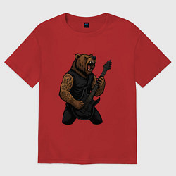 Женская футболка оверсайз Медведь играет на электрогитаре