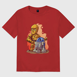Футболка оверсайз женская Звёздные войны: c3p0 и r2d2 - арт, цвет: красный