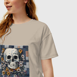 Футболка оверсайз женская Череп в цветах мозаика, цвет: миндальный — фото 2